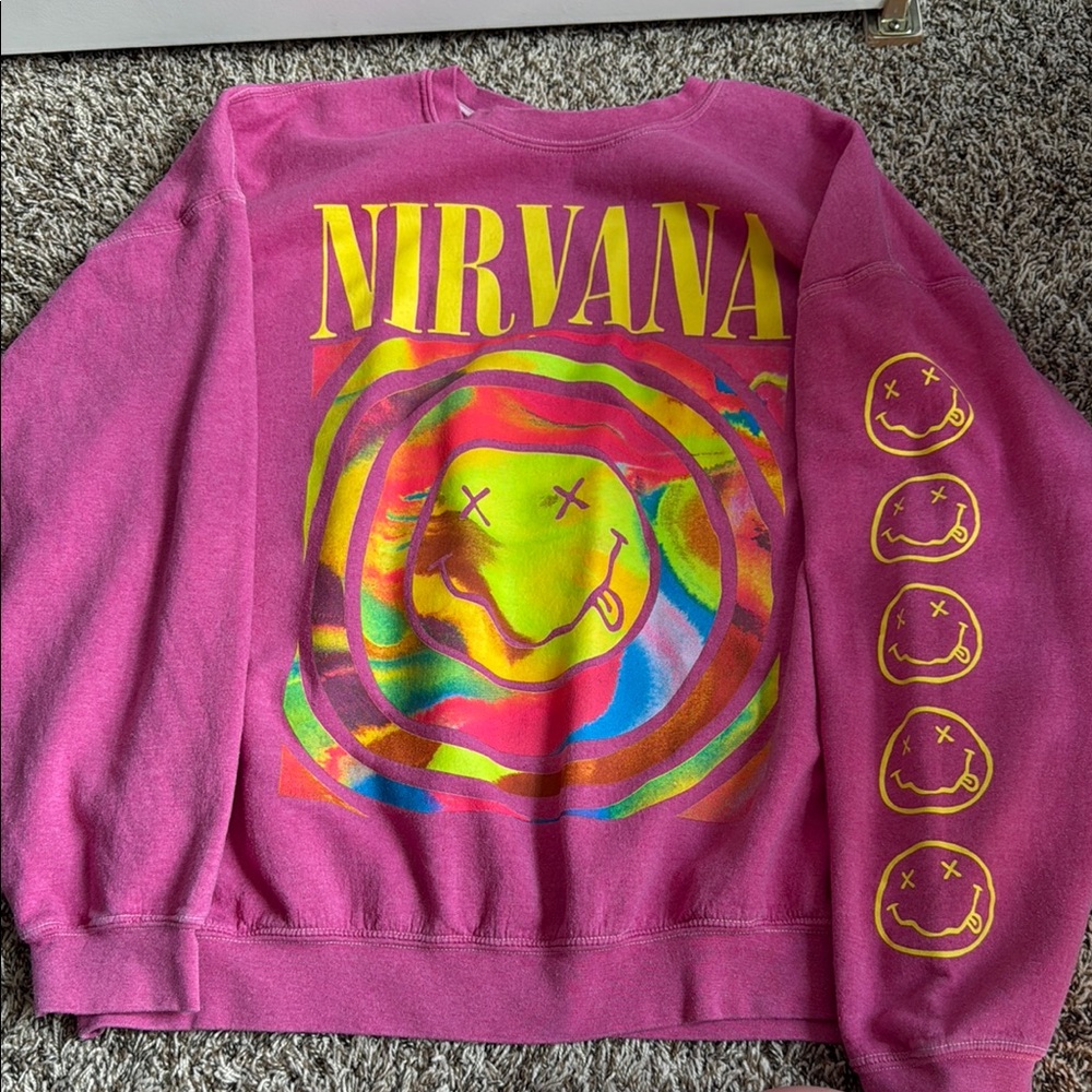 NIRVANA Pink and Yellow Graphic Sweatshirt